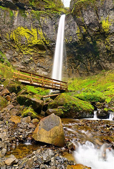 Lower Angle Of Elowah Falls In The Columbia River Gorge Of Oregon