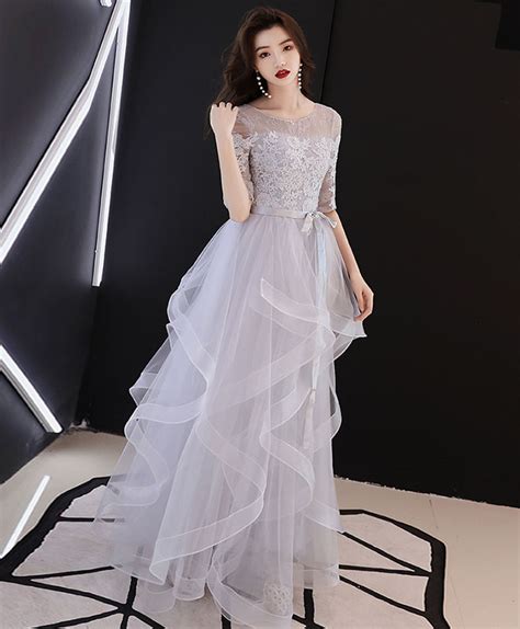 Gray Tulle Lace Long Prom Dress Gray Tulle Evening Dress · Of Girl