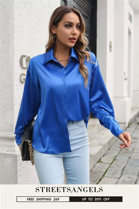 women satin turn down collar blouse stylish work outfits blouse casual blouse shirts