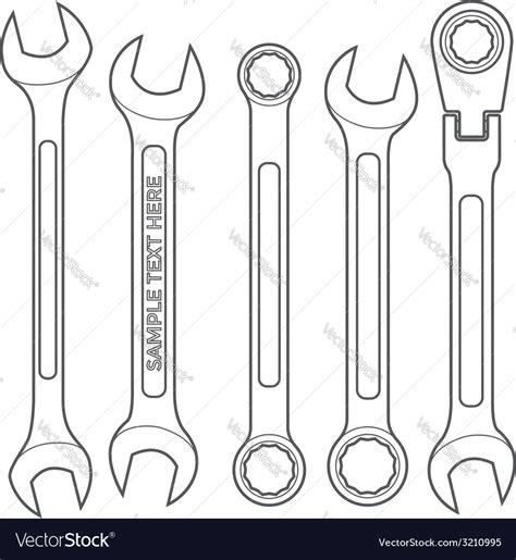 Various Types Outline Wrench Set Royalty Free Vector Image