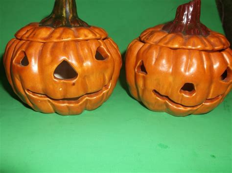 Ceramic Pumpkin Tealight Candle Holder Lot Of 2 Decorative Holiday
