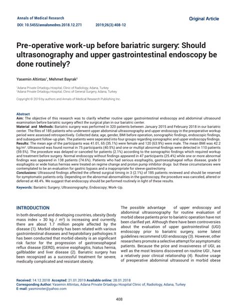 Pdf Pre Operative Work Up Before Bariatric Surgery Ultrasonography And Upper Gastrointestinal