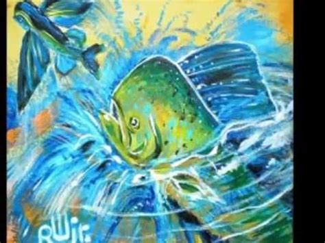 Large contemporary art showcases five rockfish hiding in a garden of undersea poppy flowers. Abstract Fish Painting Art Montage by RWJR - YouTube