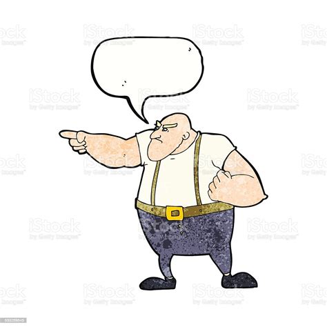 Cartoon Angry Tough Guy Pointing With Speech Bubble Stock Illustration