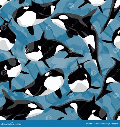 Seamless Pattern Realistic Killer Whale Orcinus Orca Aquatic Animals