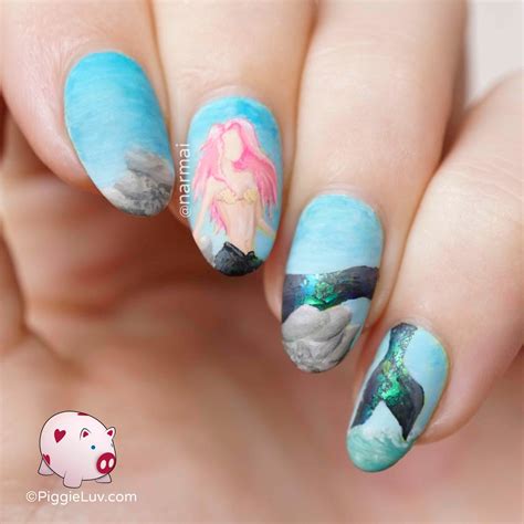Piggieluv Pink Haired Mermaid Nail Art