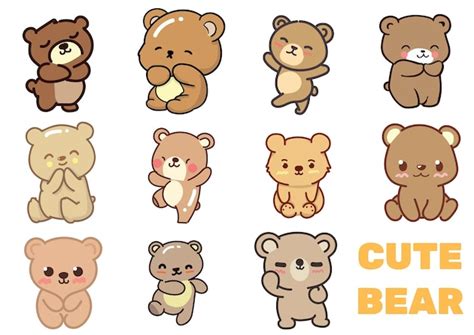 Premium Vector Set Of Cute Kawaii Teddy Bears