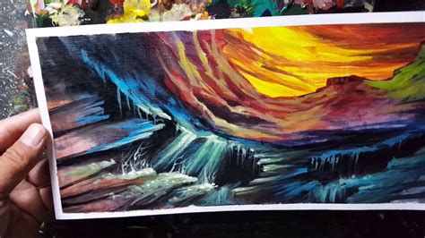 Melukis Sunset Dan Gua Acrylic Painting Youtube