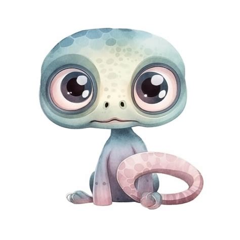 Premium Photo A Cute Cartoon Lizard With A Big Pink Eye Sits On A