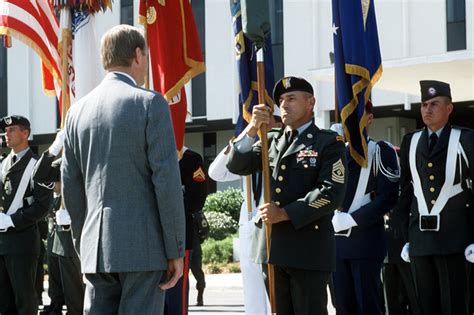 An Army First Sergeant Presents The Command Flag To William H Taft Iv