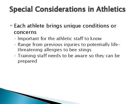 Special Considerations Special Considerations In Athletics Each Athlete