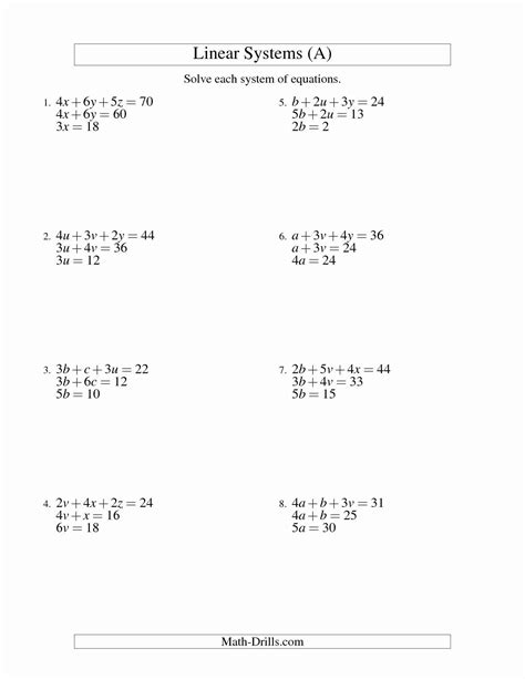 Systems Of Equations Substitution Worksheet — Db