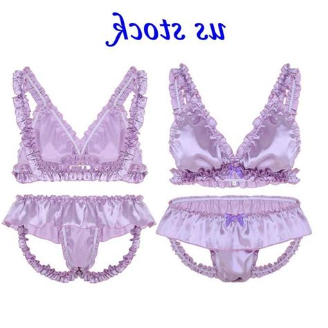 Sexy Men Satin Frilly Ruffled Bra Top Sissy