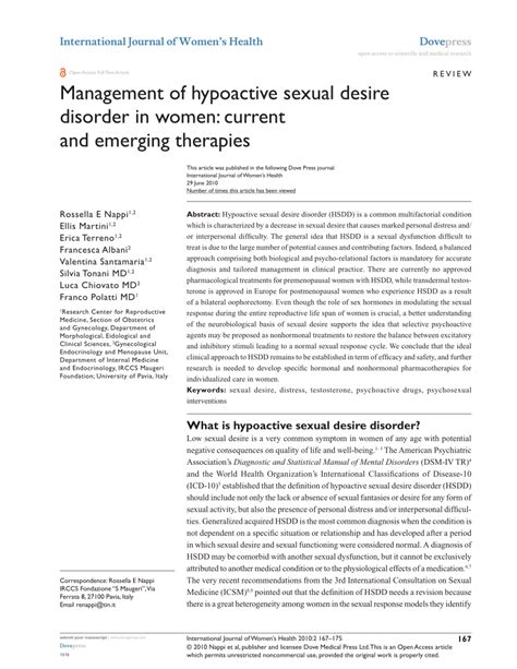 Pdf Management Of Hypoactive Sexual Desire Disorder In Women Current