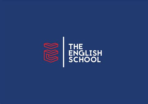 The English School Logo On A Dark Blue Background With Red And White