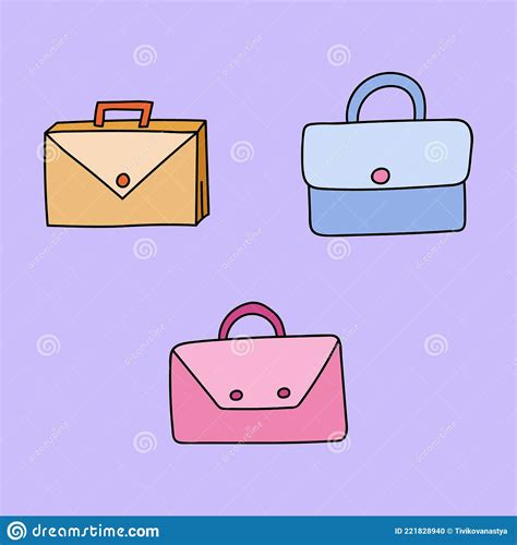 Set Of The Cute Cartoon Briefcases With Buttons For Documents For