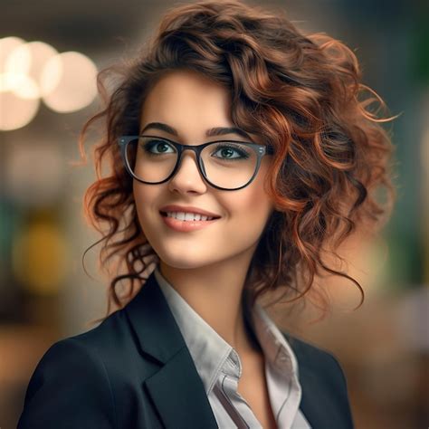 Premium Ai Image Secretary Curly Hair Wearing Glasses