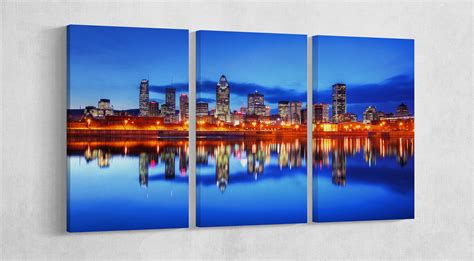 Montreal City At Night Canada Canvas Wall Art Eco Leather Print Made