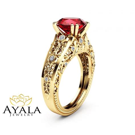Unique 2 Carat Ruby Ring 14k Yellow Gold Alternative Ring Ruby