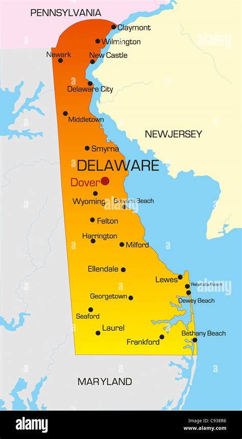 Mapa De Color Vectorial Del Estado De Delaware Eeuu Fotografía De