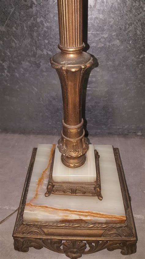 Old Antique Brass Floor Lamp Marble Onyx Base For Sale In Oakland