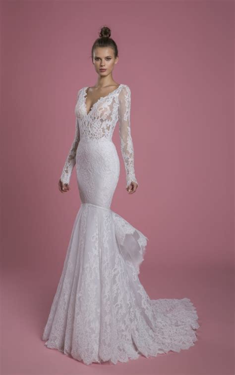 Long Sleeve V Neckline Lace Mermaid Wedding Dress Kleinfeld Bridal