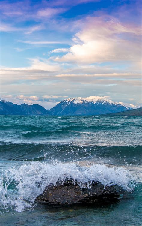 Download Wallpaper 840x1336 Lake Ohau Glacier Mountains Waves Iphone