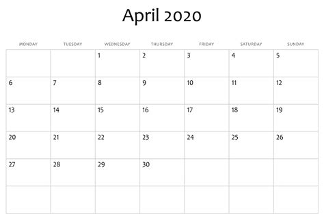 Free April 2020 Calendar Pdf Word Excel Template