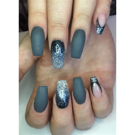 Matte Grey Coffin Acrylics Coffin Acrylics Beauty Nails