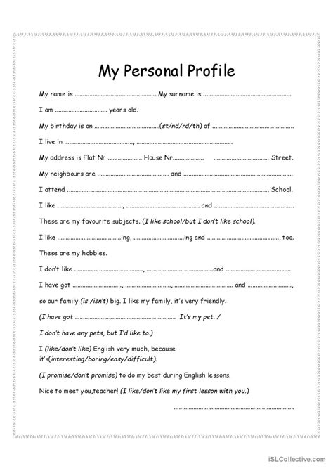 My Personal Profile English Esl Worksheets Pdf And Doc