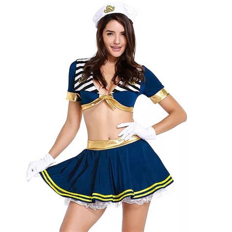adult women halloween sexy sailor seaman costume 2pcs mini skirt set fancy temptation navy