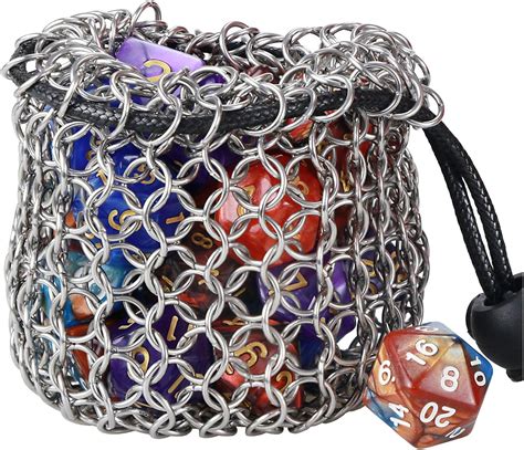 Youshares Drawstring Game Dice Bag Stainless Steel Chainmail Dnd Dice