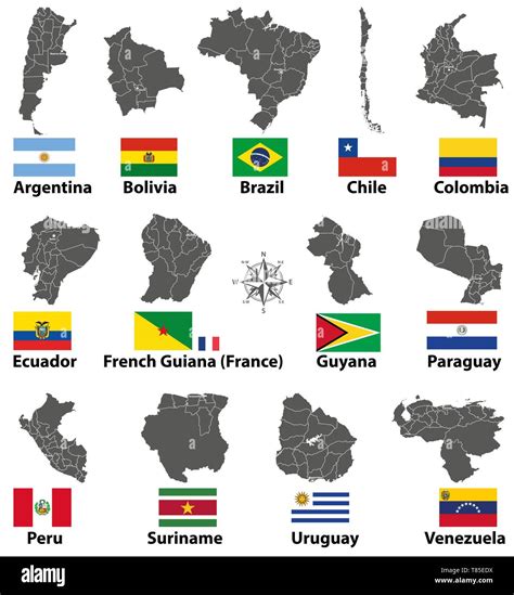 Vector Maps And Flags Of South American Countries Stock Vector Image