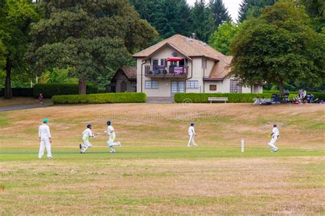 Cricket Players At Stanley Clark Park Vancouver Editorial Photo Image