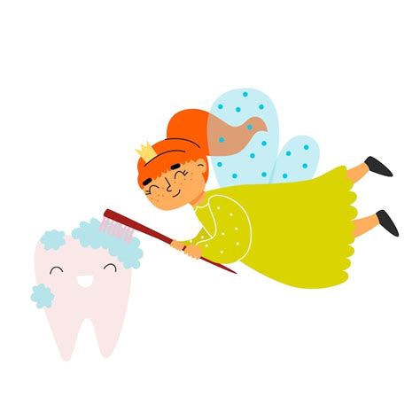 Fada do dente bonito limpa um dente ilustração vetorial Vetor Premium