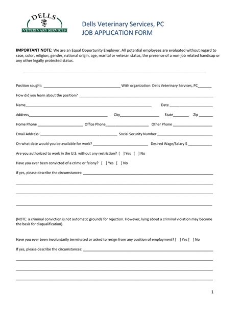 Dells Vet Standard Job Application Form Pdf Fillable Formpdf Docdroid