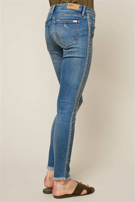 reiko lily jean skinny délavé empiècement fantaisie bleu jeans femme monshowroom vêtements