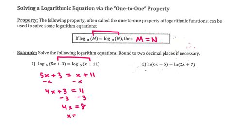 One To One Property Of Logarithms Youtube