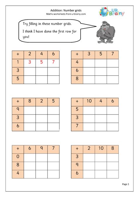 Addition Number Grids 1 Addition Year 1 Aged 5 6 By