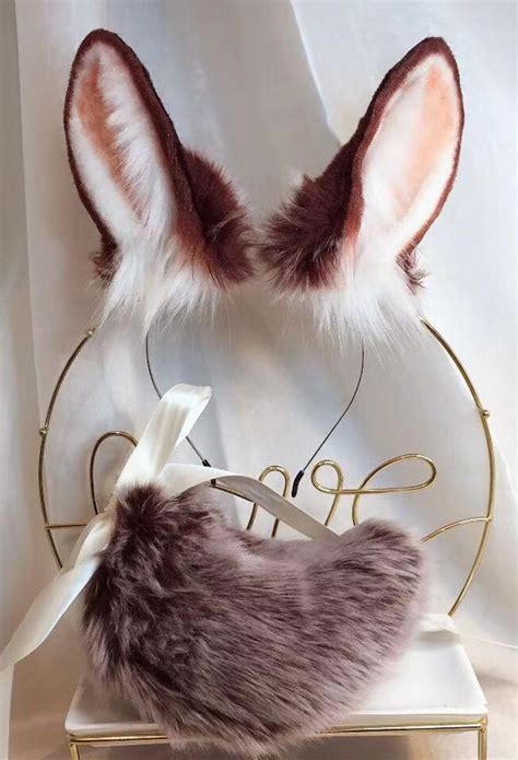 Original Red Bunny Ears Headband And Tail Kc Set Handmade Faux Fur
