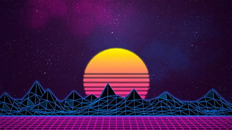 Hd Wallpaper Black And Yellow Mountains Illustration New Retro Wave