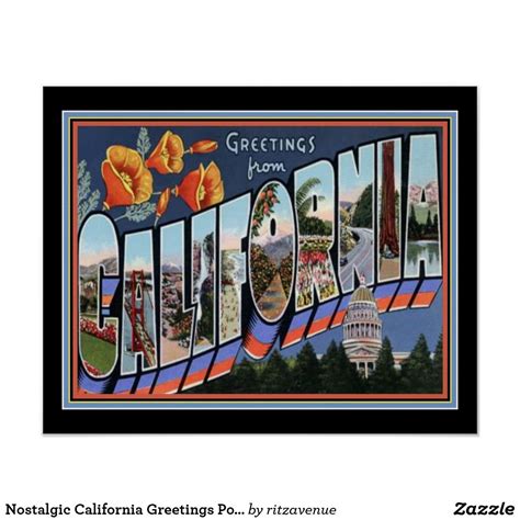 Nostalgic California Greetings Poster California Poster Vintage