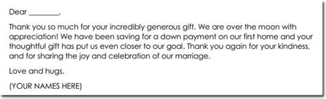 Thank You Note For Money Wedding Wedding