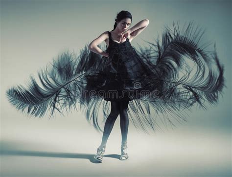 Woman Posing In Dress And Black Feather Stock Photo Image Of Cold Beauty