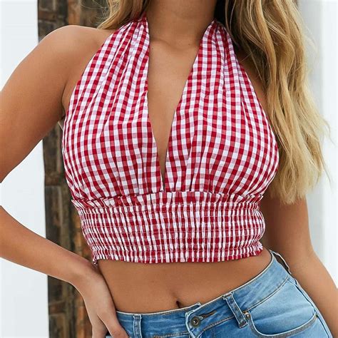 2018 Bustier Cropped Feminino Sexy Crop Top Summer Women S Tanks Top Fitness Strappy Bra Plaid