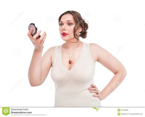 Beautiful Plus Size Woman With Mirror Stock Photo Image