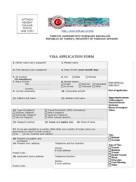 Turkish Visa Application Form Travel Visa Nationality Law