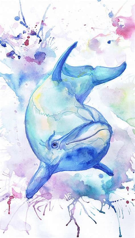Dolphin Underwater Art Watercolor Painting Sea Life Prints Bathroom