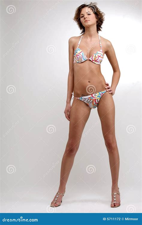 Beautiful Slim Brunette Girl In Bikin Stock Photo Image Of Lying