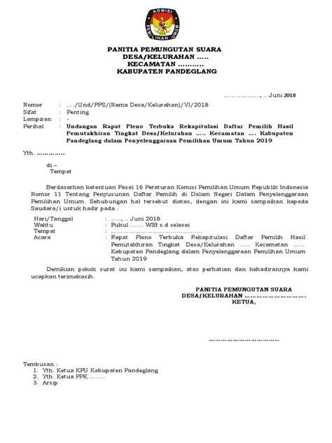 Nama sekolah, dinas pendidikan kabupaten, dan alamat sekolah. Contoh Format Surat Undangan Rapat Pleno Pps - Guru Paud